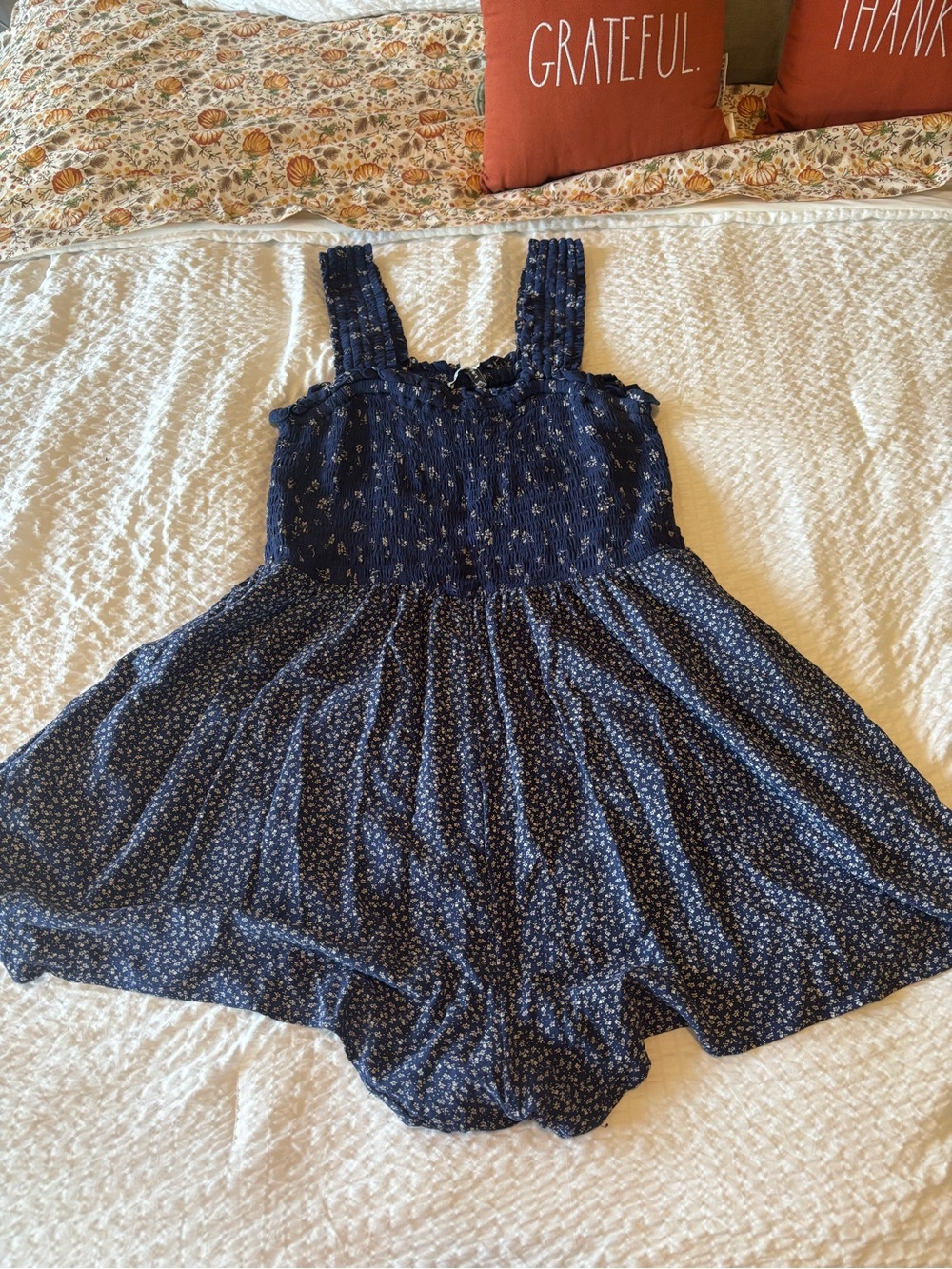 Women’s Navy Floral Smocked Romper